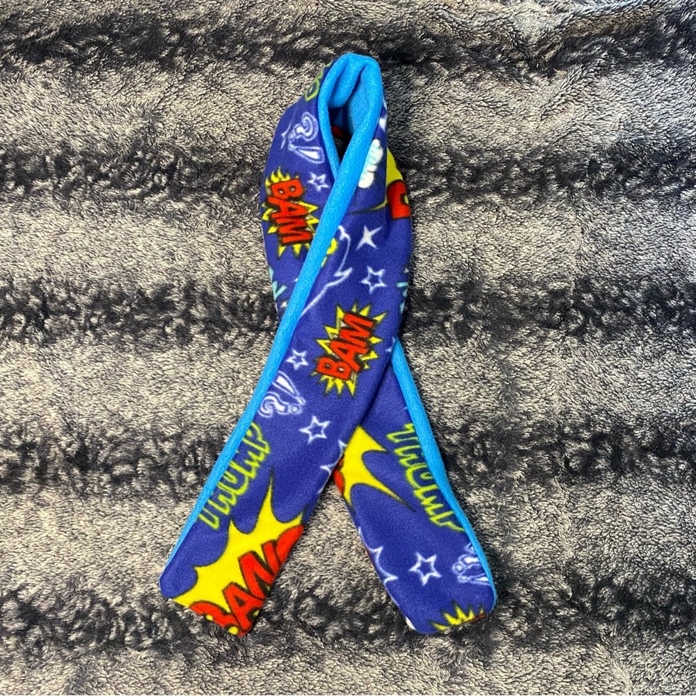Handmade Boys Children’s Red & Blue Action Print Double Sided Fleece Scarf